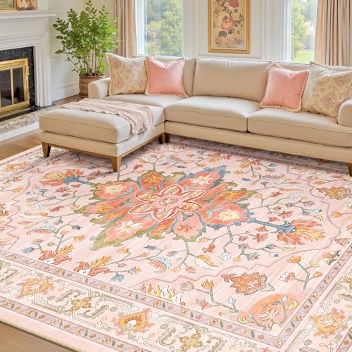RELEANY Washable Area Rug, 8'x10', Pink/Light Pink/Colorful