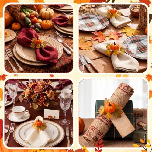 Yungyan 12Set Fall Pumpkin Maple Napkin Ring,Thanksgiving Napkin Rings