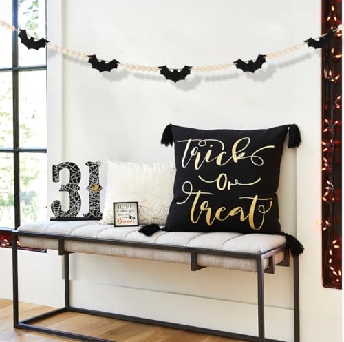 Halloween Decorations-Black Felt Bats Wood Beads Garland