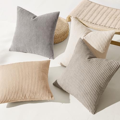 MIULEE Soft Corduroy Decorative Throw Pillow Covers Neutral Cream 18x18