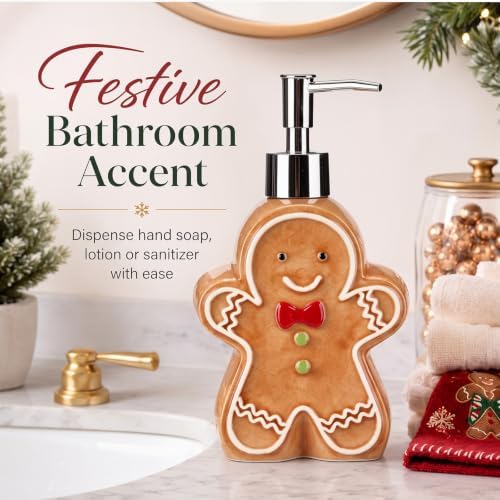 Potchen Christmas Gingerbread Man Dispenser Ceramics Soap Bathroom Decor
