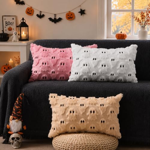 DFXSZ Halloween Pillow Covers 12x20 White Ghost Plush Halloween Decor095A12