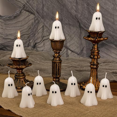 20 Pcs Halloween Ghost Candles, 2.3" x 1.6" White Halloween Candle Ornament