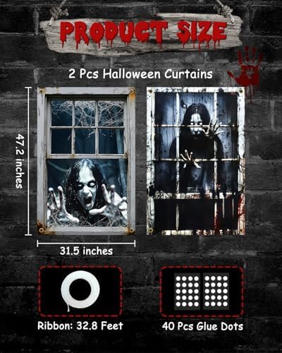 Yigney 2 Pcs Scary Halloween Window Decorations Female Ghost Window Cover