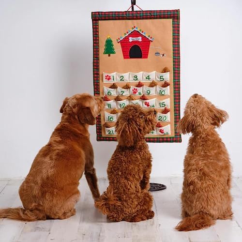 Dog Advent Calendar by Pockets of Learning | Interactive Canine Dog Countdown | Festive Pet Christmas Holiday Décor | Pet Seasonal Fabric Cloth Wall Hanging Décor
