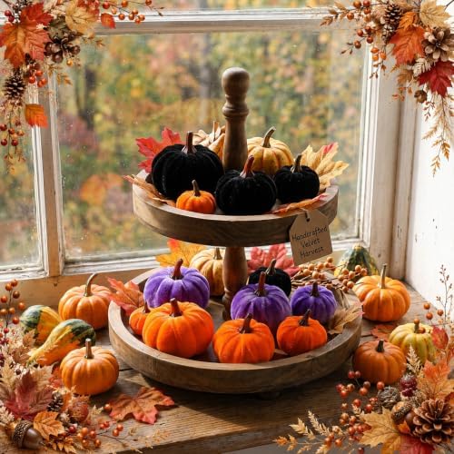 Weysat 24 Pcs Classic Artificial Pumpkins Fall Decor, Orange Purple Black