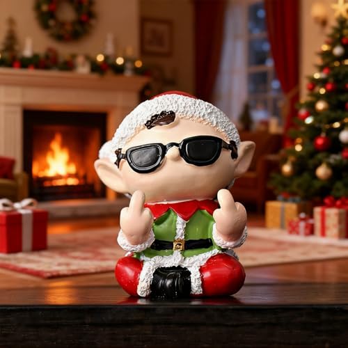 Christmas Elf Finger Statue Christmas Party Decor Mini Artificial Stone Figurine Sculpture Cute Cartoon Tabletop Ornaments for Xmas Funny Gifts
