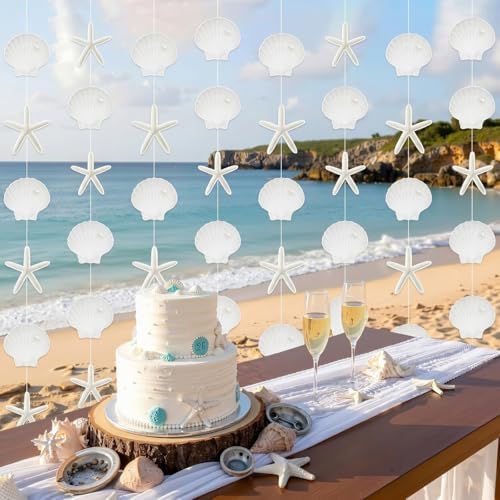Xinnun 8 Pcs Starfish Seashell Garland Banner Beach Party Decorations