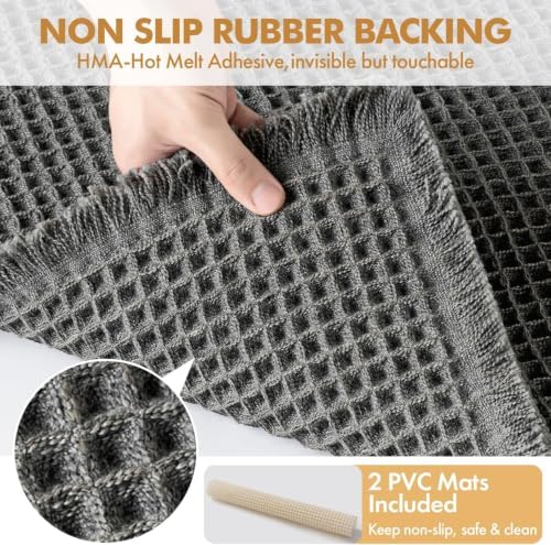 MIULEE Set of 2 Waffle Bathroom Rugs Boho Bath Mat Dark Grey 24x36 Inch