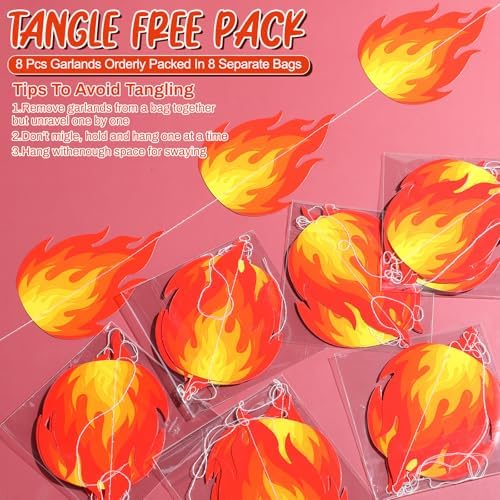 Xinnun 8 Pcs Fire Party Decorations Fire Flame Hanging Banners Garlands