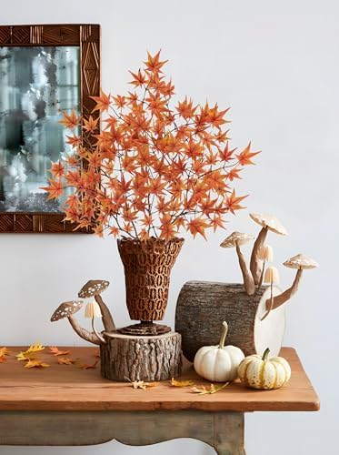 3 Pcs Artificial Maple Leaves Branches 23.6 Inch Fake Fall Maple Plants Autumn Leaf Bushes Faux Silk Foliage for Home Thanksgiving Centerpiece Farmhouse Fireplace Halloween Décor - Orange