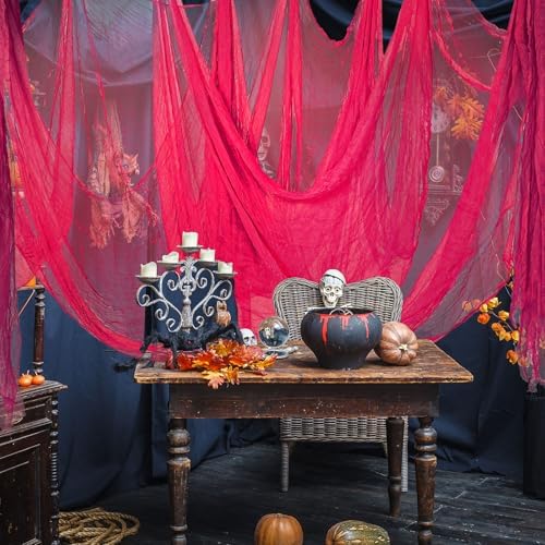 Whaline Halloween Pink Creepy Cloth 276 x 87 Inch Hot Pink Spooky Gauze Clothes Halloween Scary Decoration for Haunted Houses Party Supplies Indoor Outdoor
