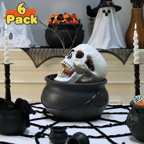 Halloween Decorations Indoor, 6 Pack Large Black Plastic Witches Cauldron