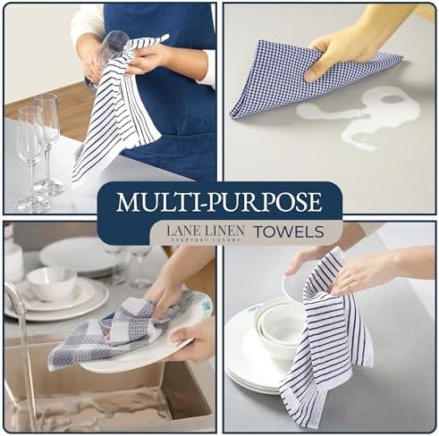 LANE LINEN Flour Sack Towels & Kitchen Towel Set 20 Pc - Premium Cotton Tea Towels for Bread Baking, Super Absorbent Dish Cloths for Washing Dishes, Multipurpose Kitchen Rags & Oven Mitt Set - Indigo