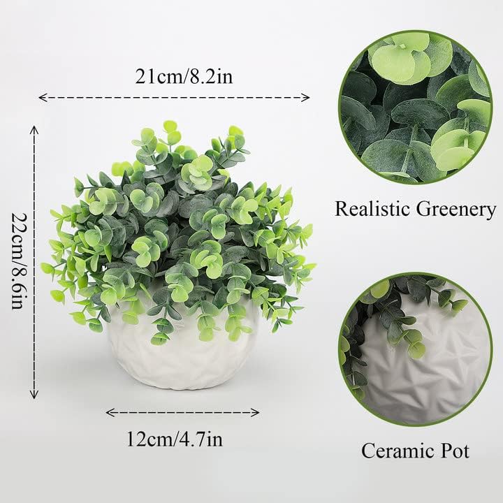 Fake Plants Indoor Small Artificial Eucalyptus Plants in Pots / White