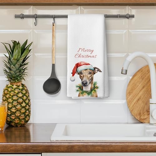 XPH Christmas Greyhound Kitchen Dish Towels, Greyhound Gifts for Women, Dog Mom Lovers Gifts Hand Towels Kitchen Tea Towel Decorations, Christmas Dog Bathroom Decor, 16x24inch
