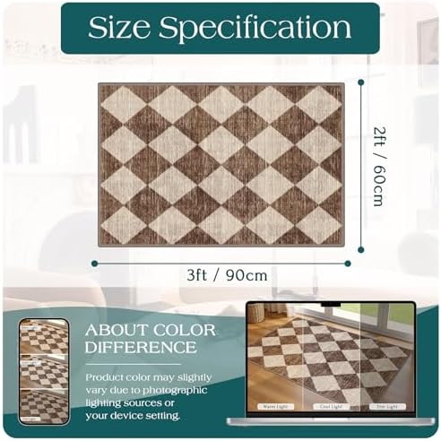 Front Door Rug - 2x3 Brown Beige Checkered Diamond Entry Rug