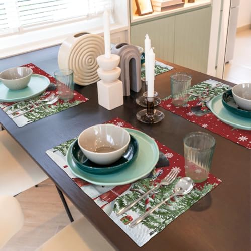 Christma Placemats Set of 6 18x12 Inch Winter Snowman and Cardinal Linen Place Mat Heat-Resistant Washable Wipeable January Holiday Table Mat for Party Kitchen Dining Table Home Decor