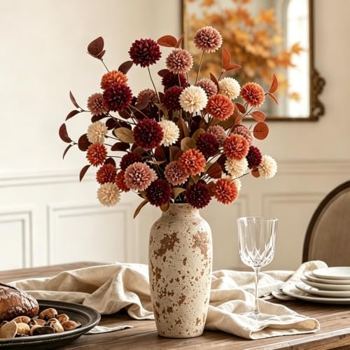 Fall Flowers Artificial for Decoration,10 PCS Mums Fall Decor for Home