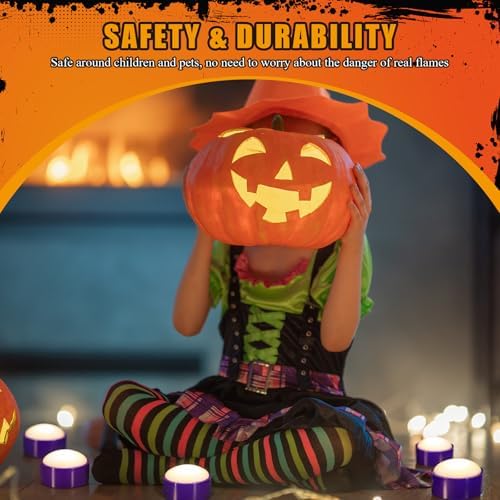 Riakrum 6 Pack Halloween Pumpkin LED Lights, Purple,Warm Light