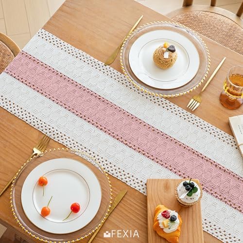 FEXIA Boho Table Runner for Home Decor 12x72 Pink Fall Farmhouse Decor