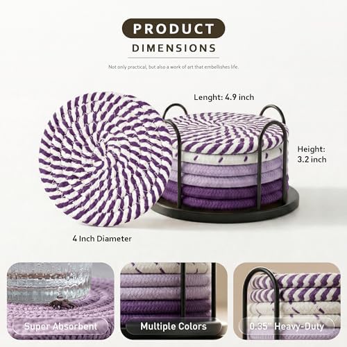 Lazebox Coasters Set of 8 for Drinks, 4 Inch Large Coasters for Coffee Table, Tabletop Protection for Hot & Cold