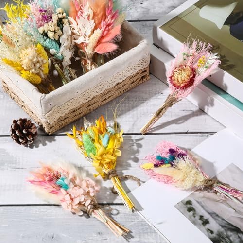 Layhit 12 Pcs Mini Dried Flower Bouquet Boho for Wedding,Lively