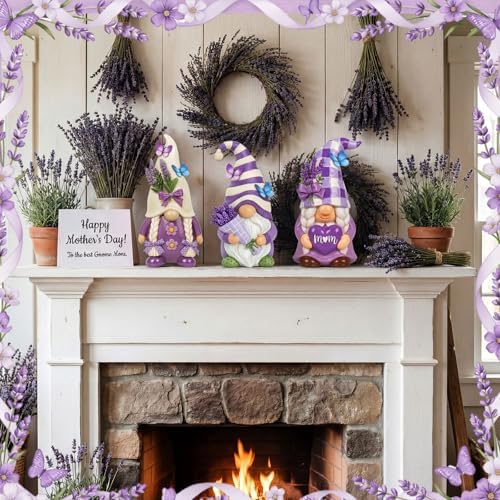 Simgoing 6 Pcs Purple Lavender Gnomes Mother's Figurines Lavender Gnomes with Best Mom Ever, Mom Resin Statues Table Decor for Mum Grandma Birthday Party Tabletop Home Centerpieces Tiered Tray Decor