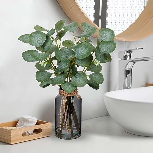 Artificial Eucalyptus Stems in Glass Vase / Black
