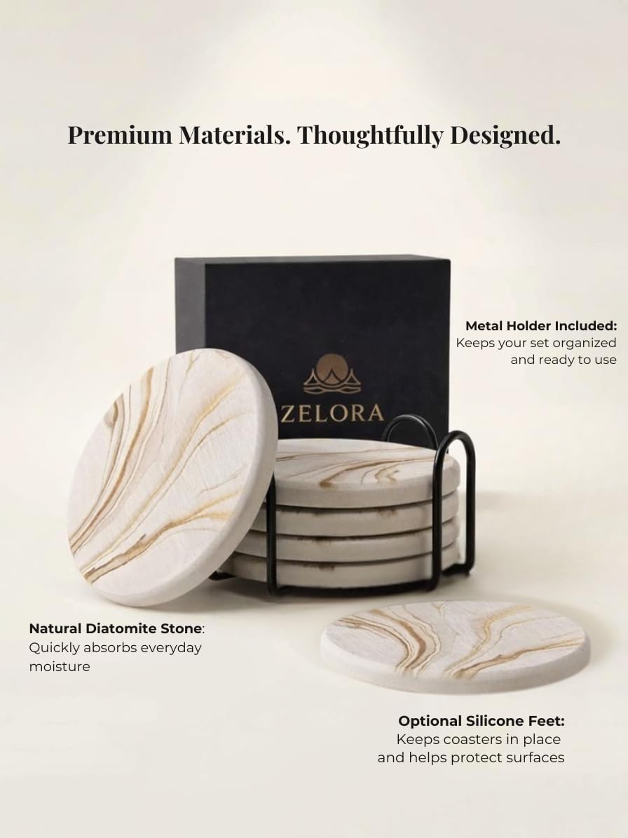 Holder / Absorbent Stone Coasters / Set of 6