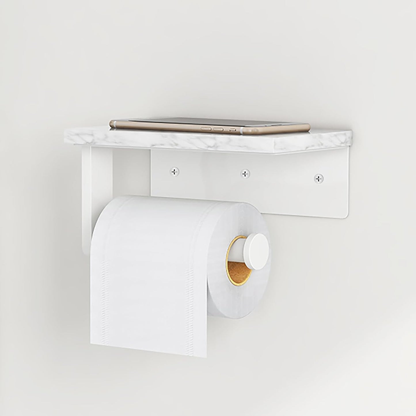 Gypie Toilet Paper Holder with Marble Shelf, Wall Mounted White | Stainless Steel, Tissue Roll Paper Holder Dispenser