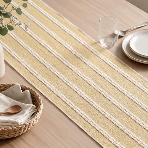 Artoid Mode Burlap Brown Farmhouse Dashed Stripe Table Runner, Seasonal Holiday Boho Rustic Kitchen Dining Table Decoration for Home Party Decor 12x72 Inch
