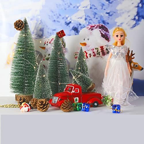 Bottle Brush Christmas Trees Mini Christmas Trees Small Christmas Trees Mini Pine Trees Desktop Miniature Christmas Trees with Snow and Wooden Base Crafting Decorations (Tree Green 4pcs)