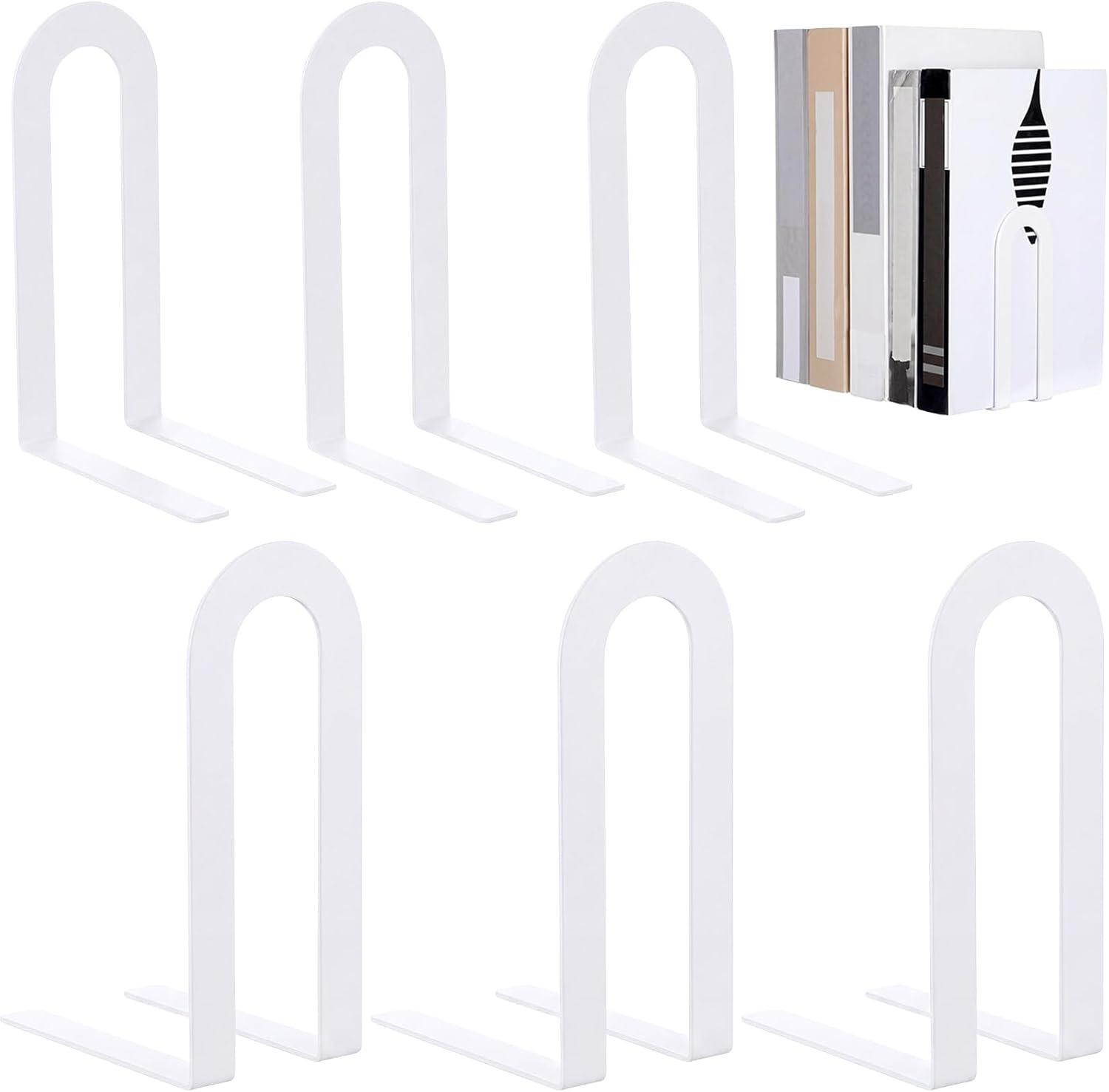 Modern Metal Book Ends / Round / White / Set of 6