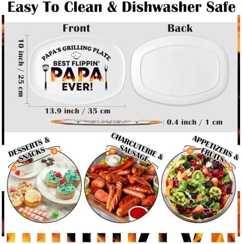 R HORSE Papa Melamine Grill Platter Gift, Barbecue White Oval Serving Tray