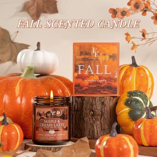 Fall Candle, Maple & Cream Latte Scented Candles for Home, Natural Soy Autumn Candle Aromatherapy Candle, 7 oz Jar
