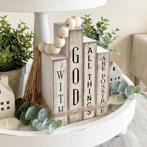 Lineshading 4 Pcs Christian Table Decor Wooden Book God All Things Possible
