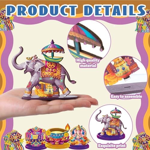 Wesiti 12 Pcs Diwali & Ganesh Chaturthi Decorations Diwali Table Decorations Signs Indian Festival Table Centerpiece with Ganesha Idol, Peacock, Lotus Marigold Tea Lights for Mandap Home Office Decor