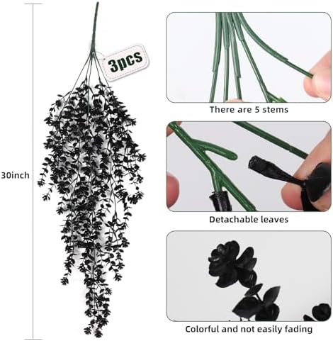RECUTMS Black Hanging Flowers Faux Hanging Plants Black Artificial Plants