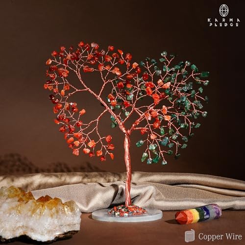 Handmade Healing Crystal Tree of Life Green Avneturine and Carnelian Chakra Tree for Money, Good Luck, Feng Shui Home