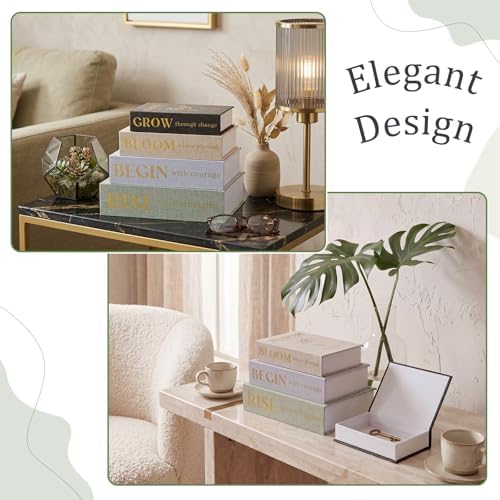 Sabary Set of 4 Books Decorative Boxes Faux Books Stacked for Coffee Tables Modern Home Bookshelves DIY Crafts Decoration (Elegant,Inspirational Themes)