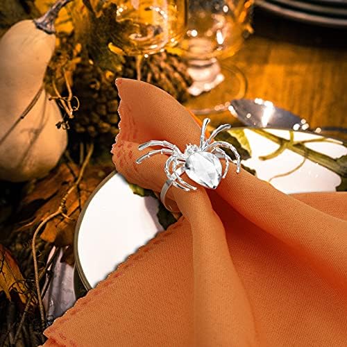 Patelai 8 Piece Halloween Metal Spider Napkin Rings for Dinner,Silver
