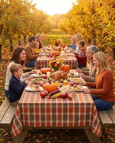 Fall & Thanksgiving Tablecloth Rectangle, Tartan Plaid, 60x102 in