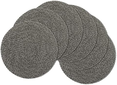 SHACOS Round Braided Placemats Set of 6 Thick Woven Placemats Washable 15 inch Circle Place Mats Non Slip Table Mats for Dining Table, Gray White