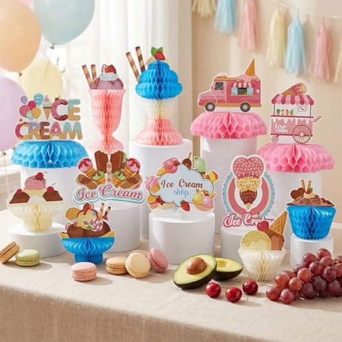 12 PCS Ice Cream Party Decorations Ice Cream Honeycomb Centerpiece