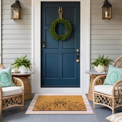 Tinideya 2 Pcs Easter Floral Bunny Layered Door Mat Set