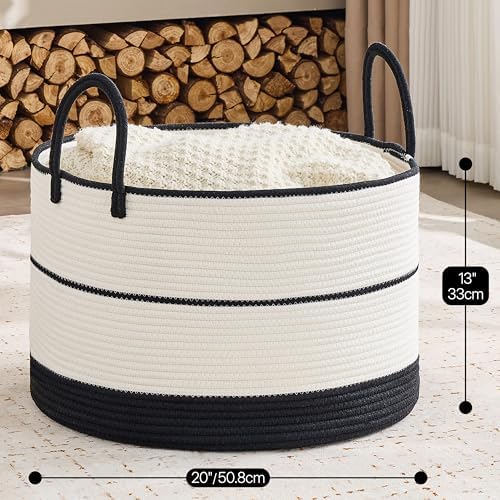 KAKAMAY Large Blanket Basket with Handles, Storage Basket for Living Room