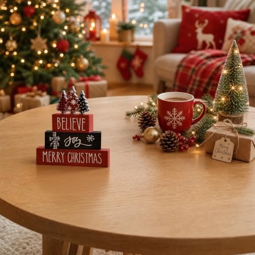 Smile 4 Pcs Merry Christmas Signs, Wooden Tabletop Decor