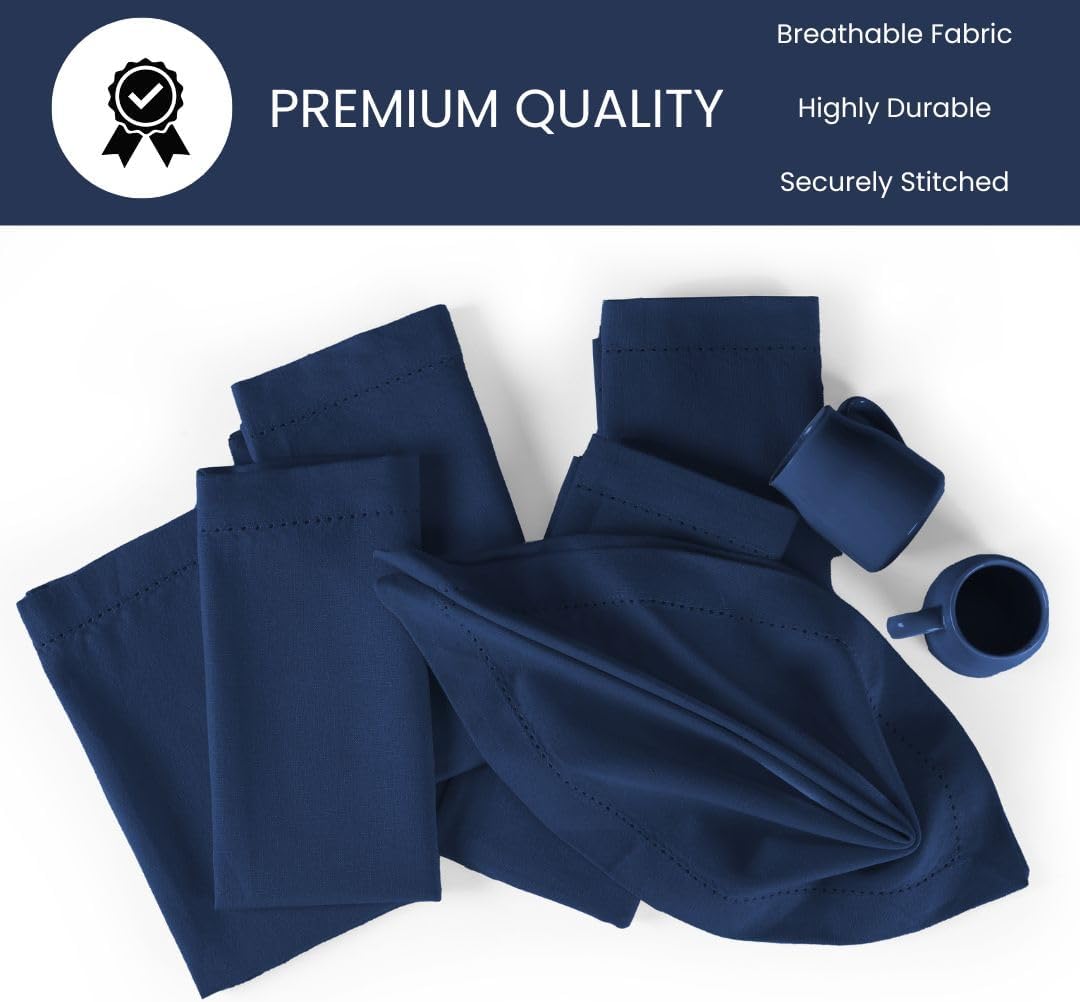 Hemstitch Cloth Dinner Napkins Cotton Set of 12 - Soft Durable Washable - Ideal for Farmhouse Parties Wedding Christmas