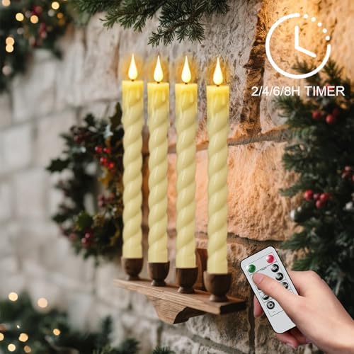Ivory Flameless Taper Candles Battery Operated with Remote Timer